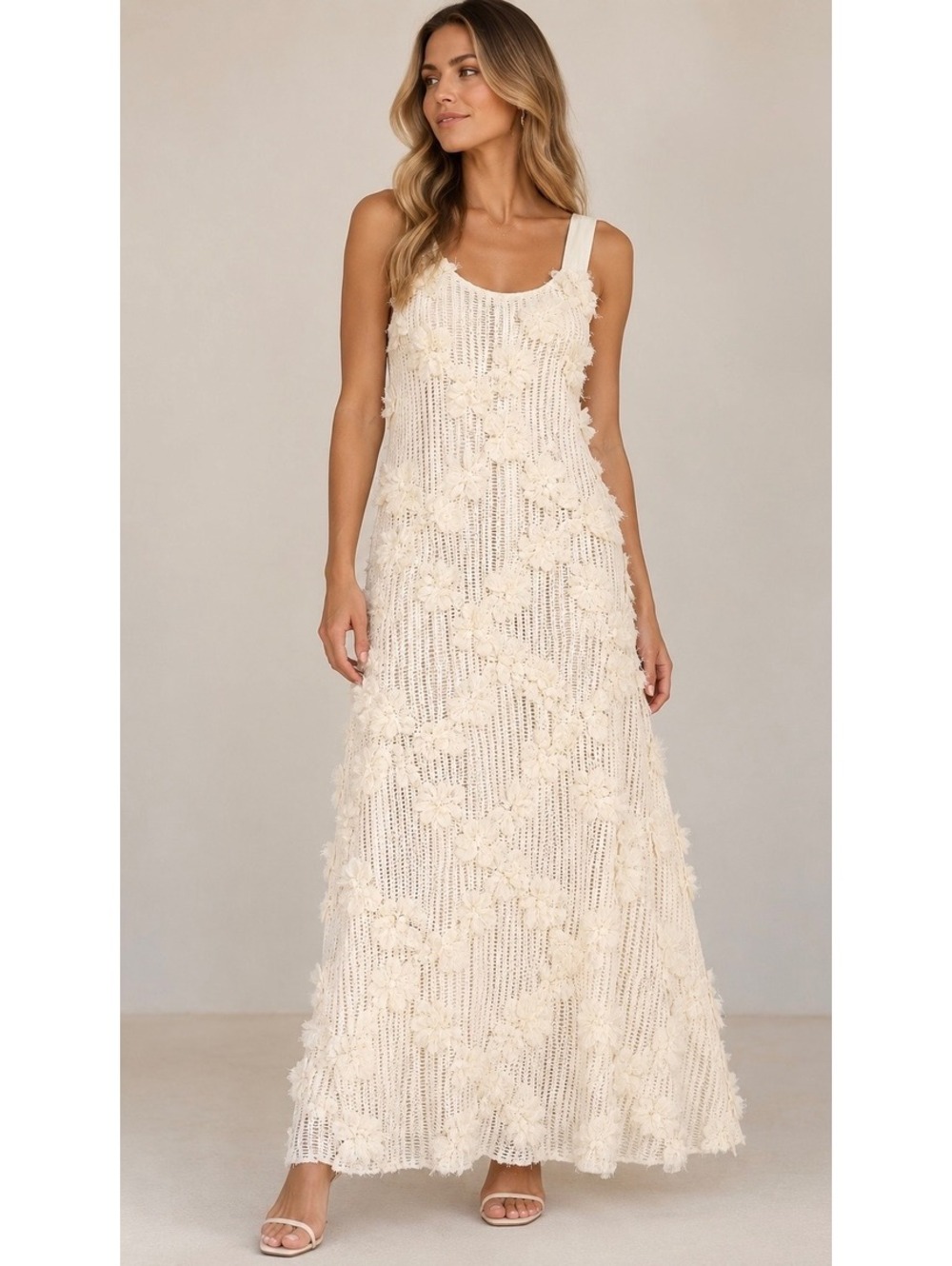 En Saison Reese Floral Appliqué Crochet Dress Ivory Size S